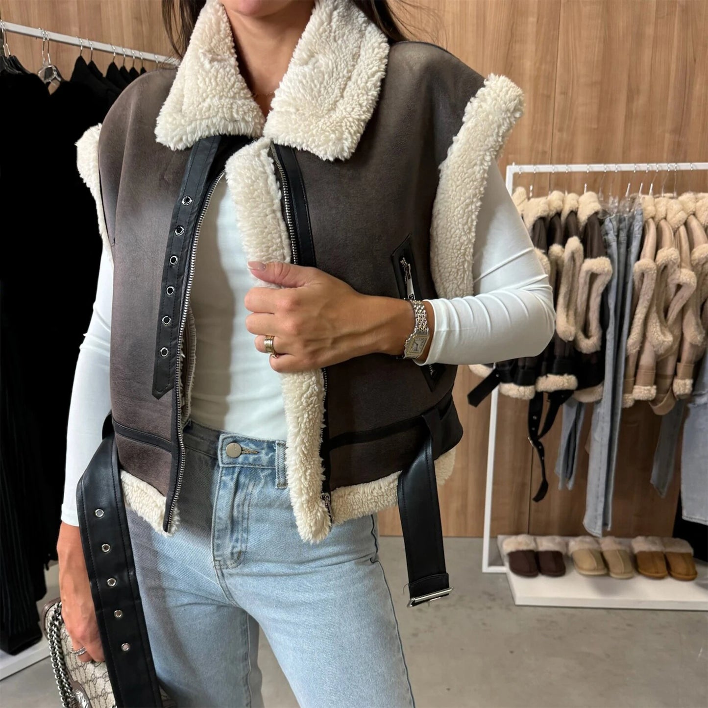 Patch Boutique Suede Sleeveless Coat