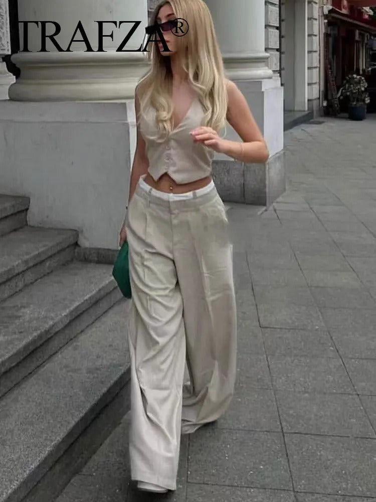 Trafza Single Breasted Crop Vest & Trouser Set