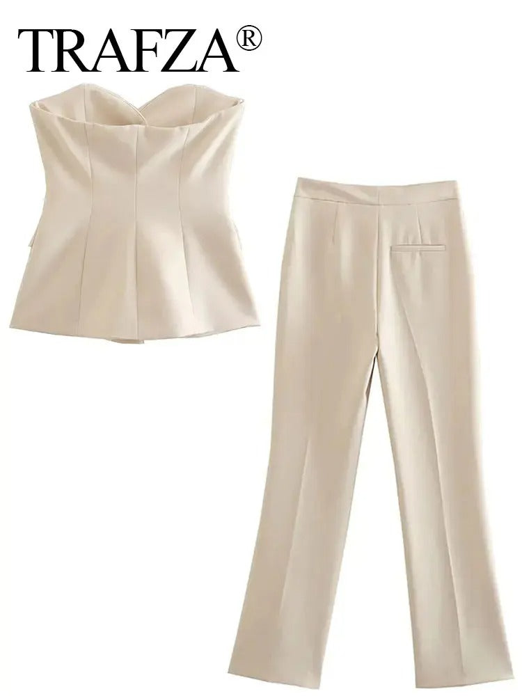Trafza Solid Tank Top Pant Suit