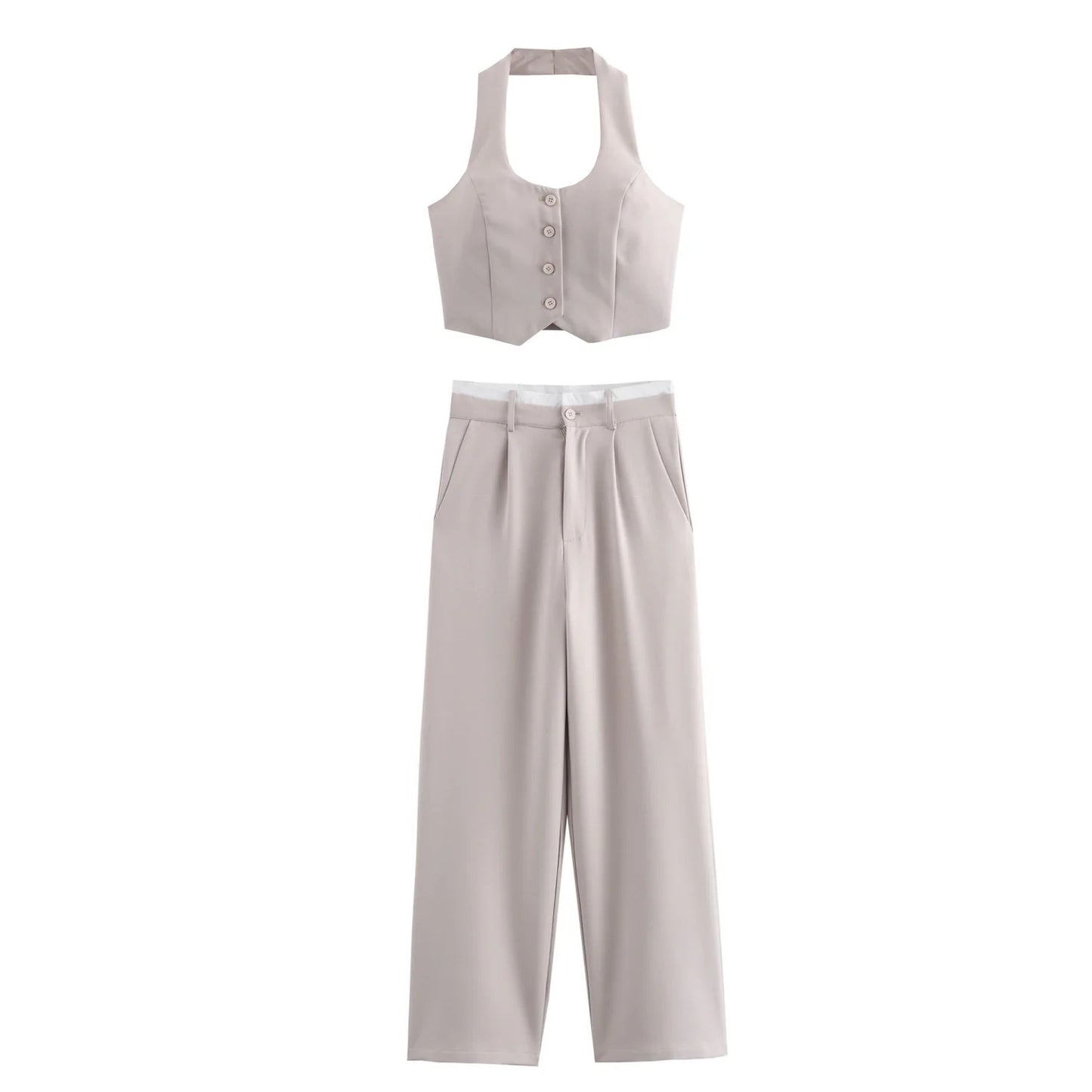 Trafza Single Breasted Crop Vest & Trouser Set