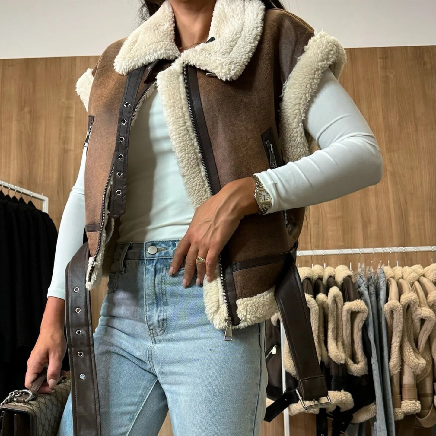Patch Boutique Suede Sleeveless Coat