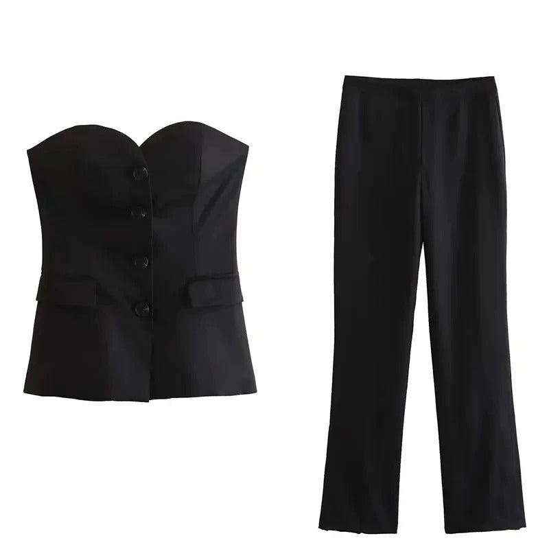 Trafza Solid Tank Top Pant Suit
