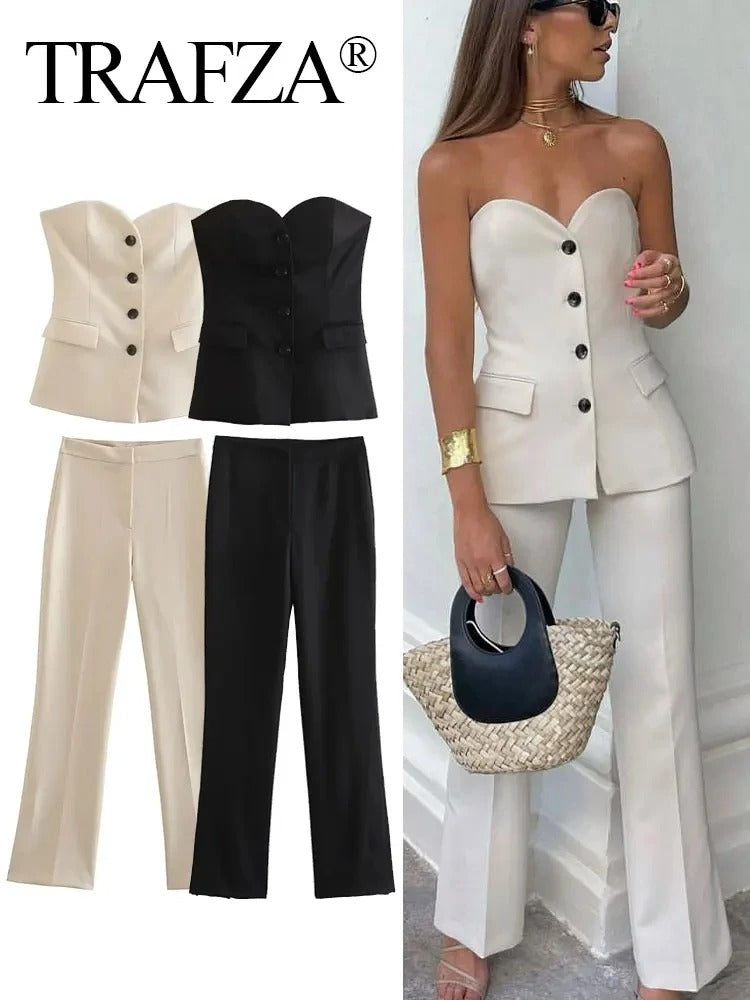 Trafza Solid Tank Top Pant Suit
