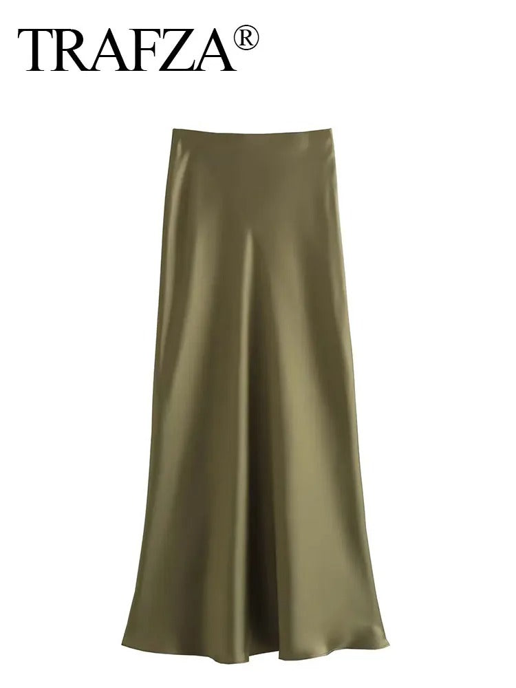 Trafza High Waisted Satin Skirt