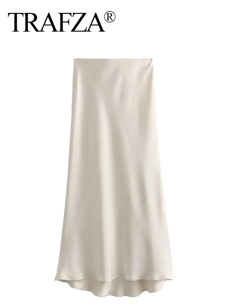 Trafza High Waisted Satin Skirt