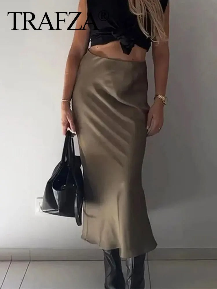 Trafza High Waisted Satin Skirt