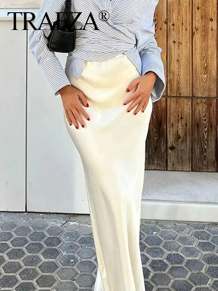 Trafza High Waisted Satin Skirt