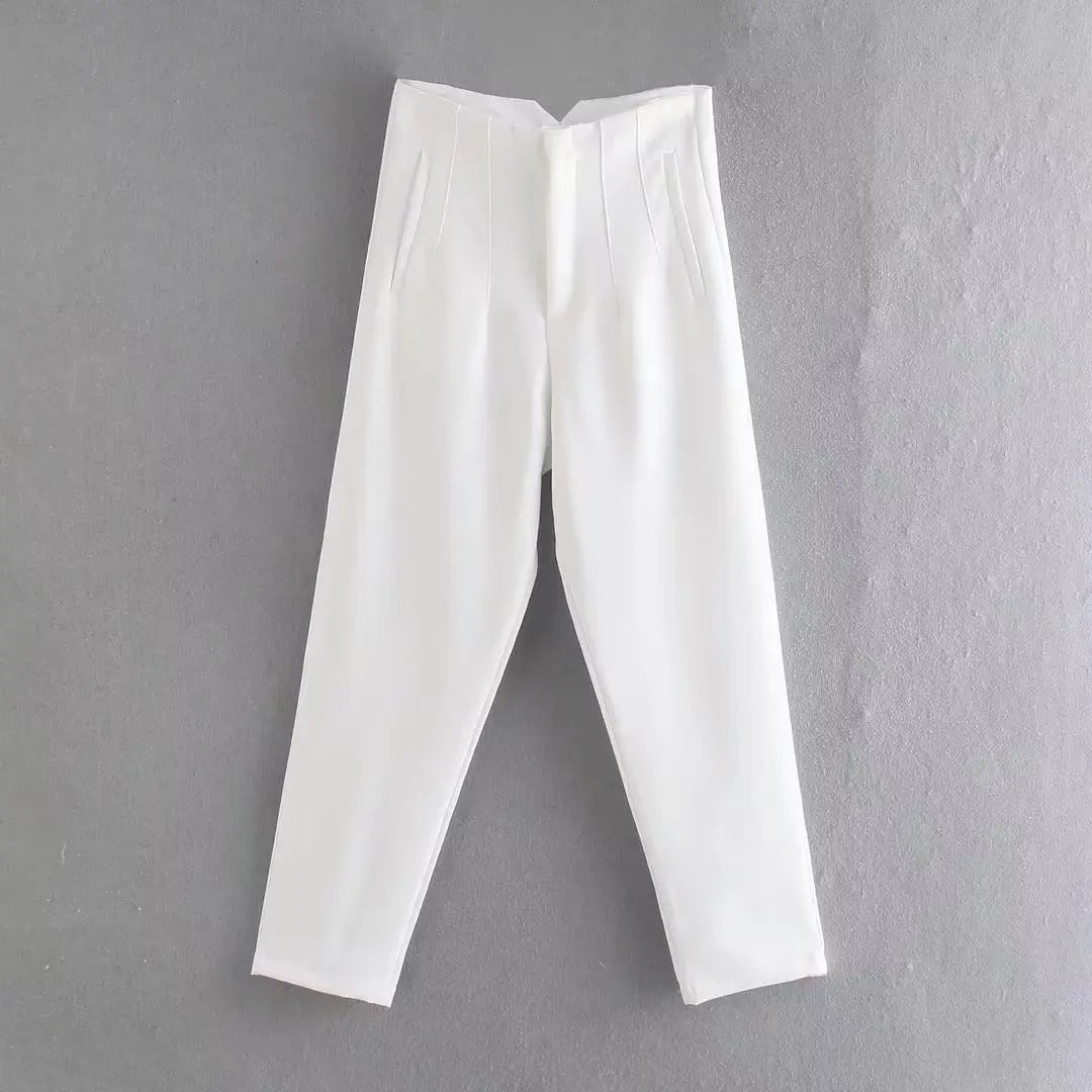 High Waisted Straight Fit Trousers